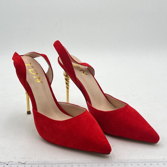 YDN Womens Wedding Comfortable Buckle Dress Suede Pointed Toe Backstrap Stiletto - Picture 3 of 7